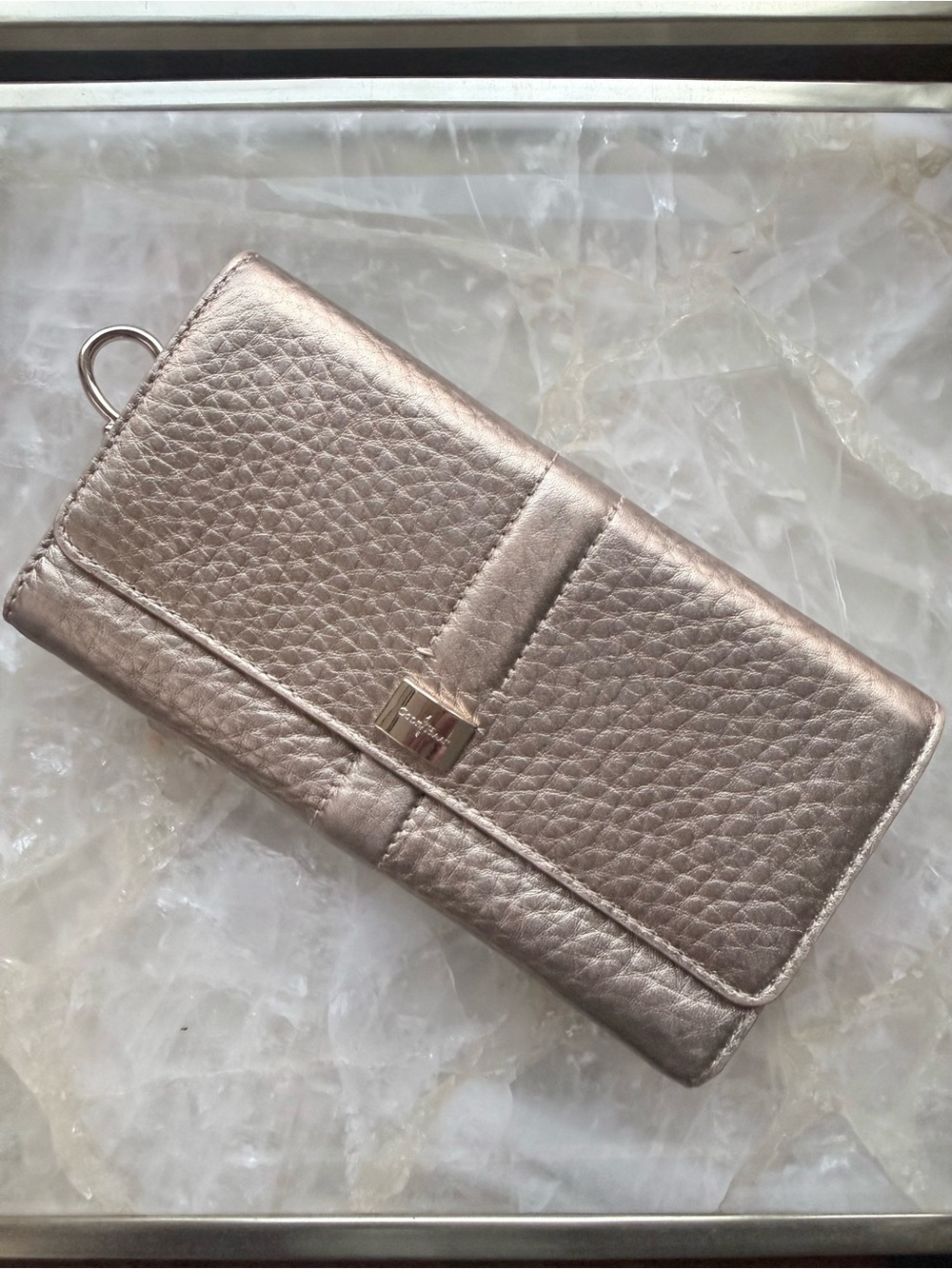 Cole Haan Metallic Rose Gold Leather Wallet Clutch - Women's Bag